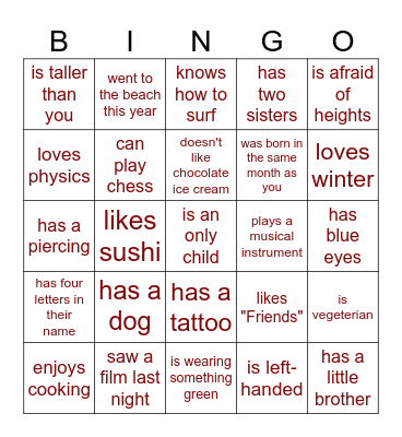 Human Bingo Card