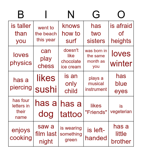 Human Bingo Card