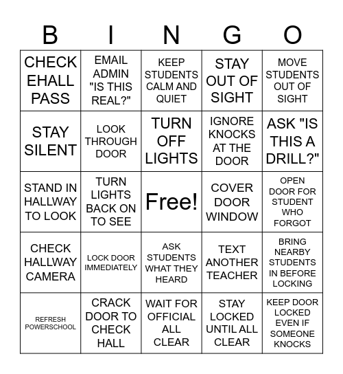 LOCKDOWN Bingo Card