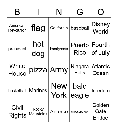 All American Bingo Card