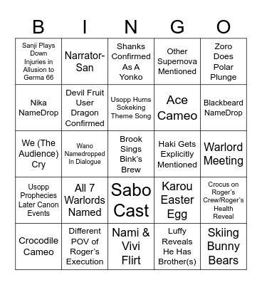 OPLA season 2 Bingo Card