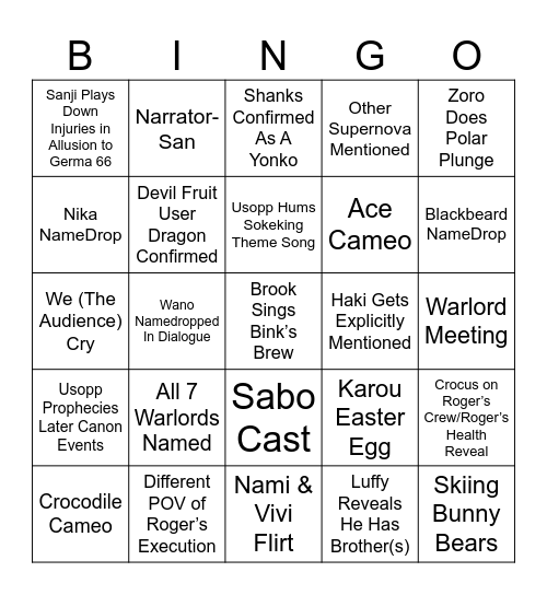 OPLA season 2 Bingo Card