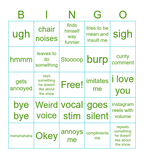 Brandons card Bingo Card