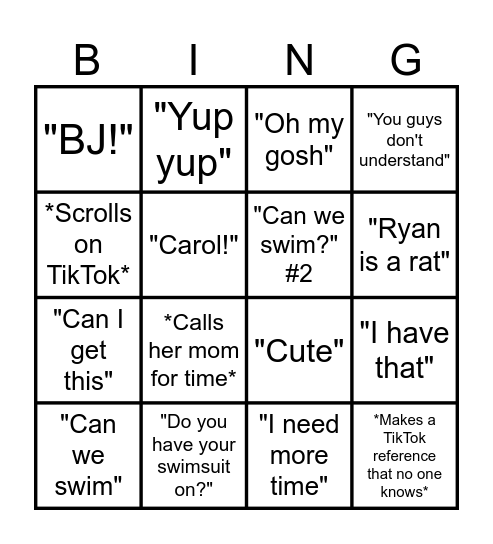 Rory Bingo Card