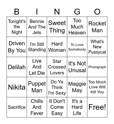 Music of the Knights Bingo Card
