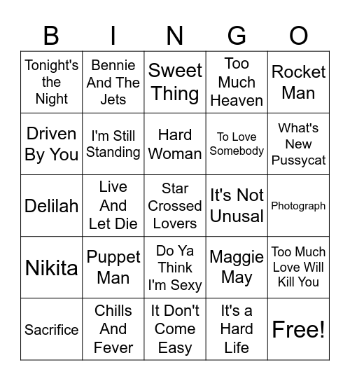 Music of the Knights Bingo Card