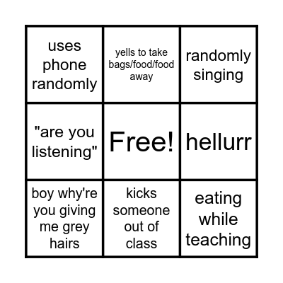 Edwards bingo Card