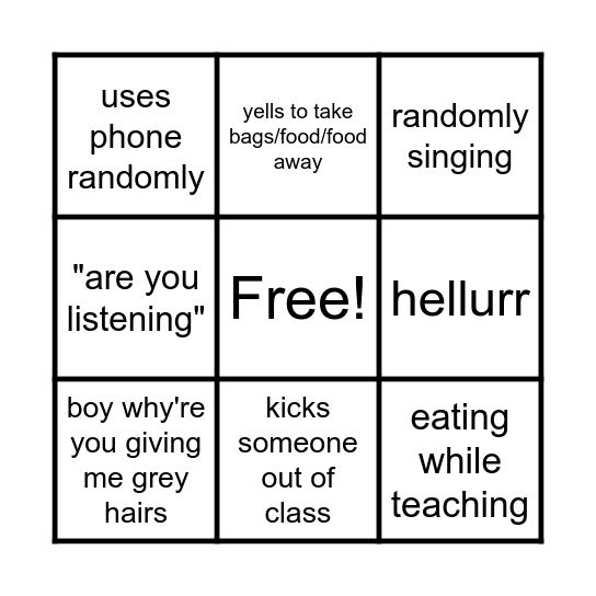 Edwards bingo Card