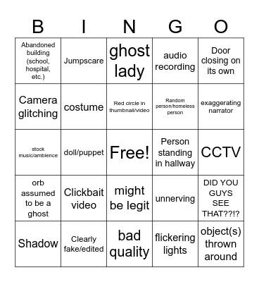 OLD scary youtube video bingo Card