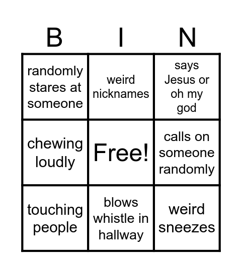 Edwards bingo Card