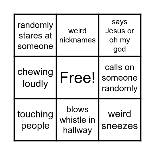 Edwards bingo Card