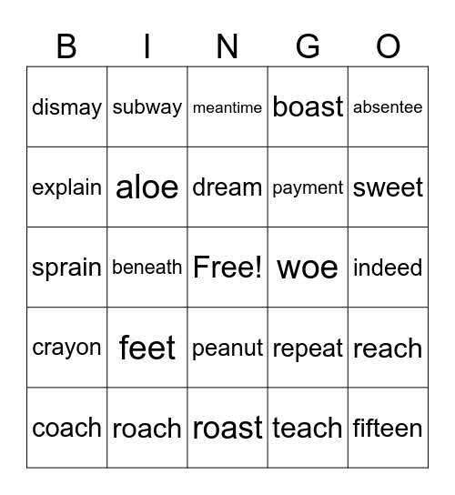 Vowel Team Bingo Card