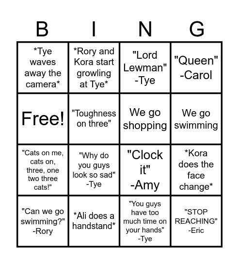 Westview Wildcats Bingo Card