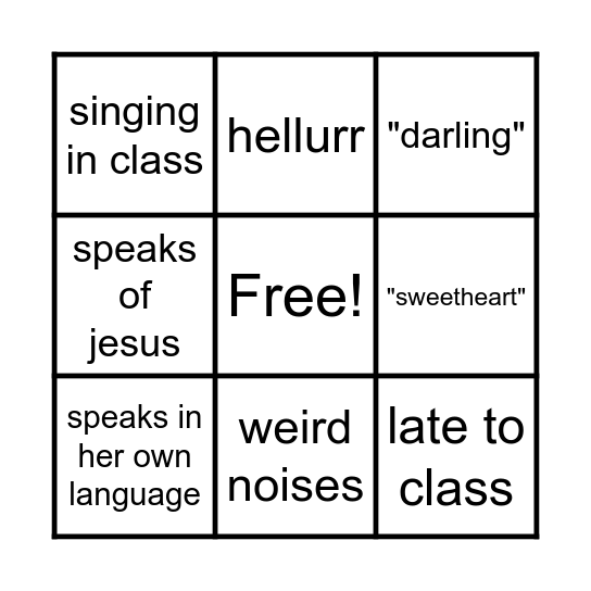 Edwards bingo Card