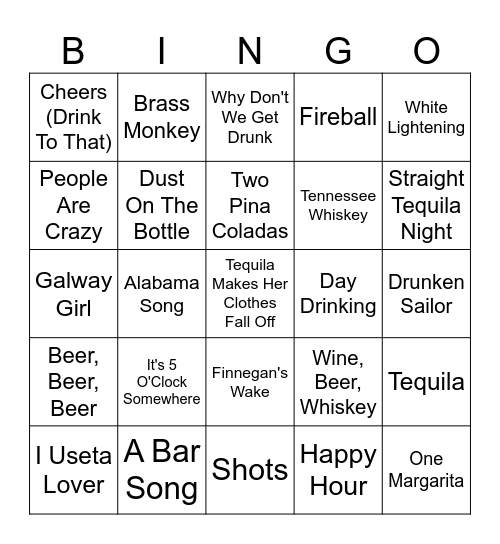 Drinking Songs Ode to St. Patrick's Day Bingo Card