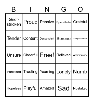Feelings Bingo Card
