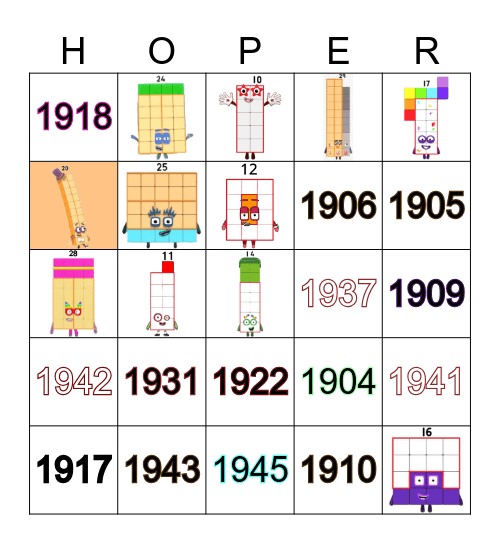 Number blocks Bingo Card