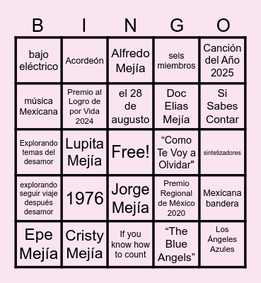 SI SABER CONTAR (Los Ángeles Azules) Bingo Card
