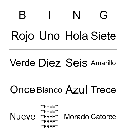 Spanish Bingo Card