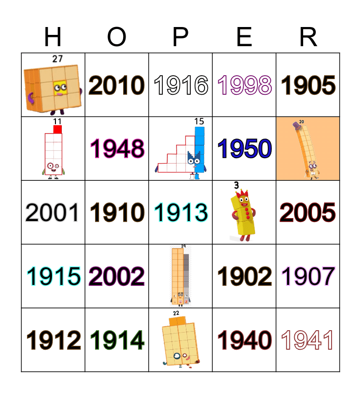 Number blocks Bingo Card