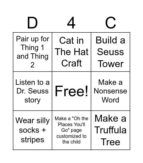 Dr. Seuss Bingo Card