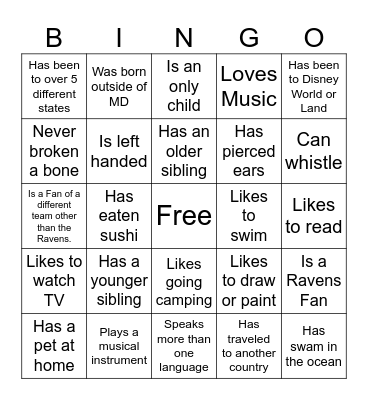 Get to Know Bingo Card