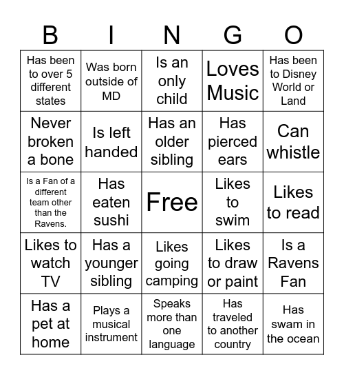 Get to Know Bingo Card