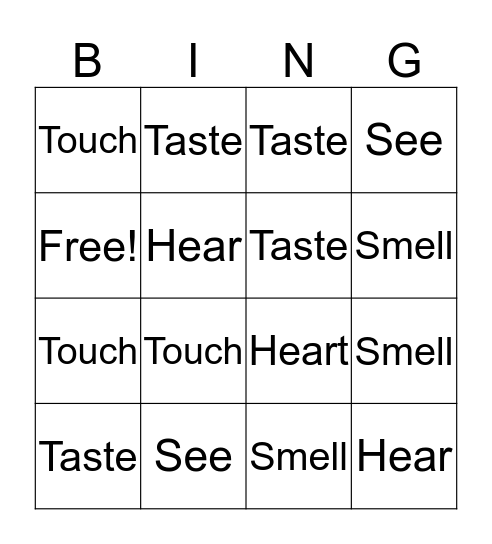 Sensory Detail Bingo Card