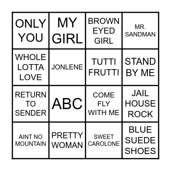 Musical Bingo Card