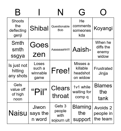 Jiwon ow bingo Card