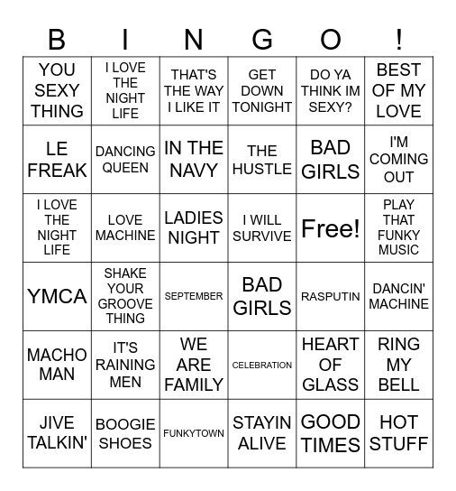 DISCO Bingo Card