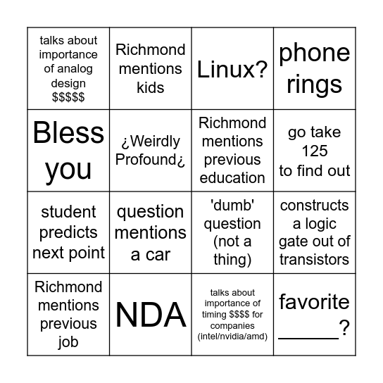 CSE100 BINGO Card