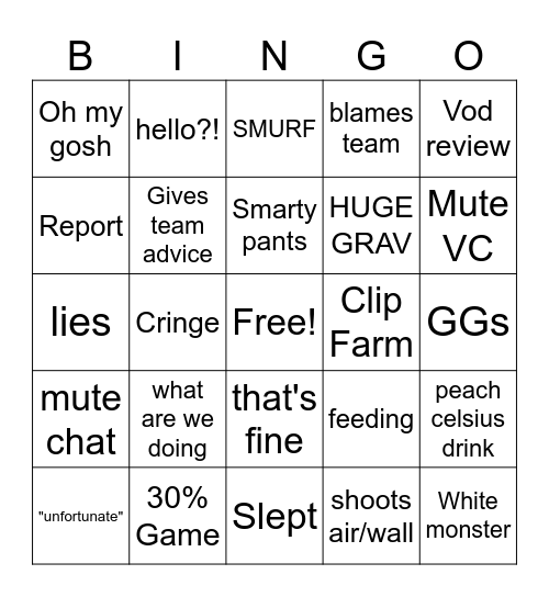 OW streamer Bingo Card