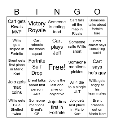Jojo Bingo Card