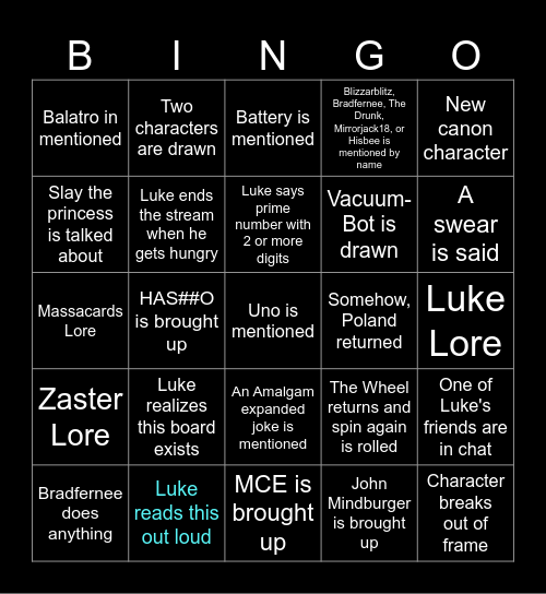 Art Stream Bingo Card