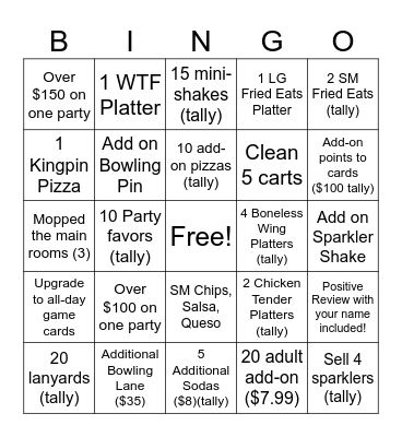 Upsell Contest Bingo! Bingo Card