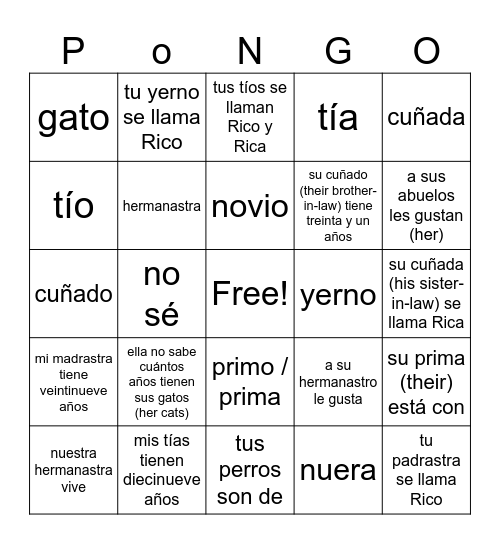 ¡Amo a mi familia! Bingo Card