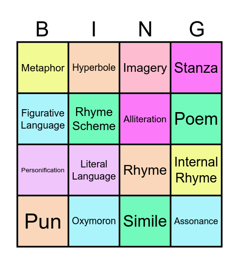 POETRY TERMS Bingo Card