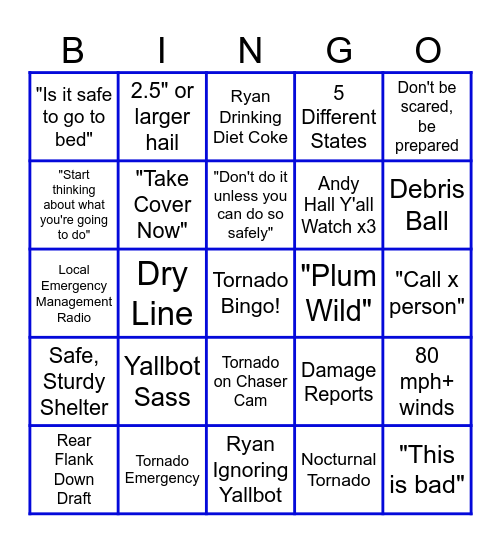 Tornado Bingo - Ryan Hall Edition Bingo Card