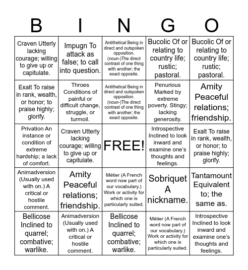 AP Language & Composition 12 Bingo Card