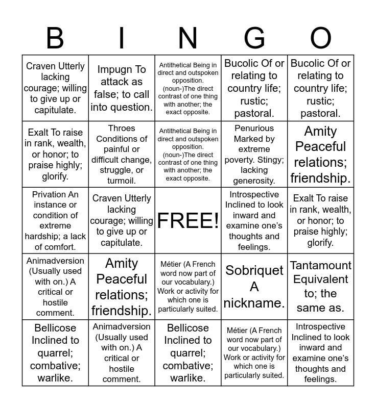 AP Language & Composition 12 Bingo Card