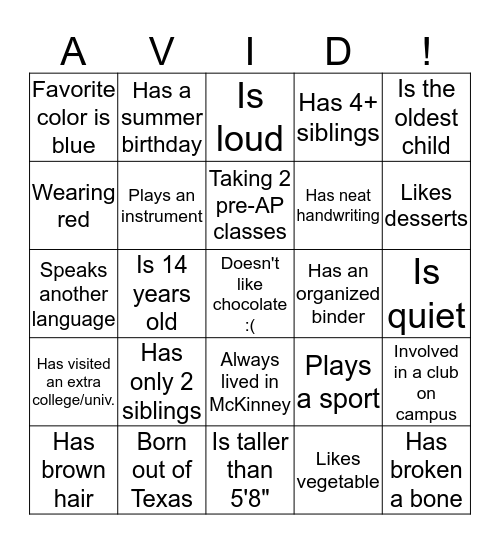 Human Bingo Card