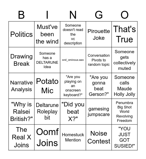 DELTARUNE ON SCREEN KEYBOARD C4 Bingo Card