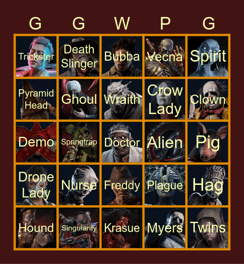 KiazRell's Twitch Stream Dead by Daylight Killer (to HenryVecna) 5x5 Bingo Card
