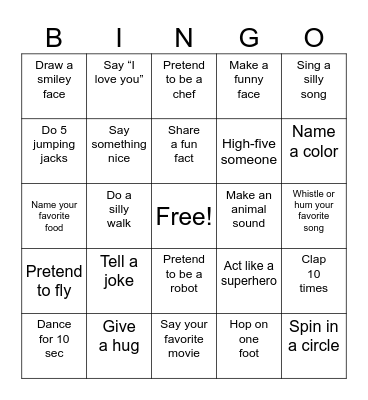 Family Bingo Card