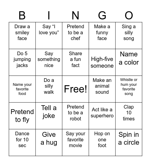 Family Bingo Card