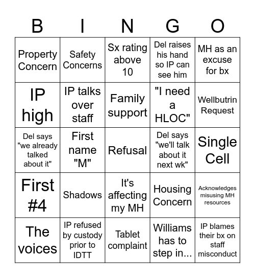 IDTT Bingo Card