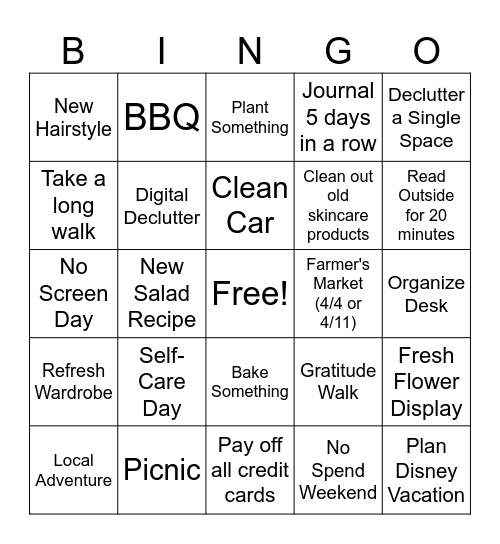 April 2026 Bingo Card