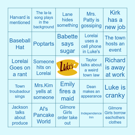 Gilmore Girls BINGO Card