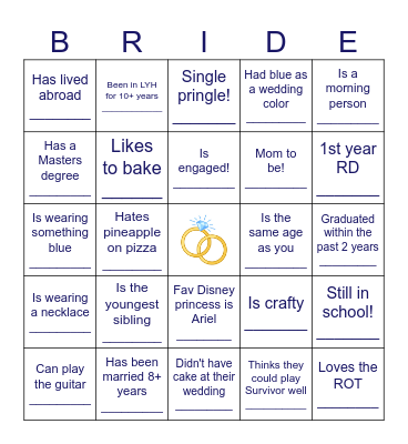 Bridal Bingo Card